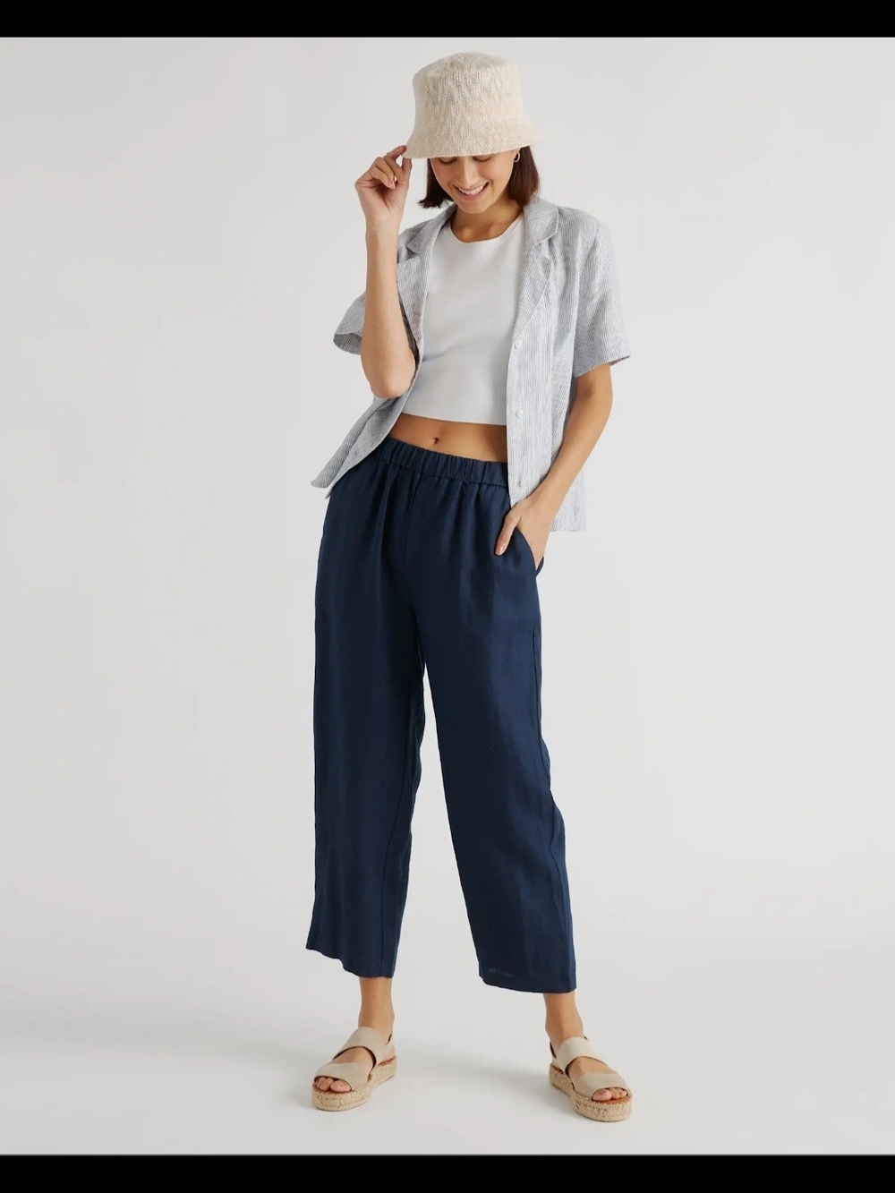 Quince Navy 100% European Linen Trouser Pants